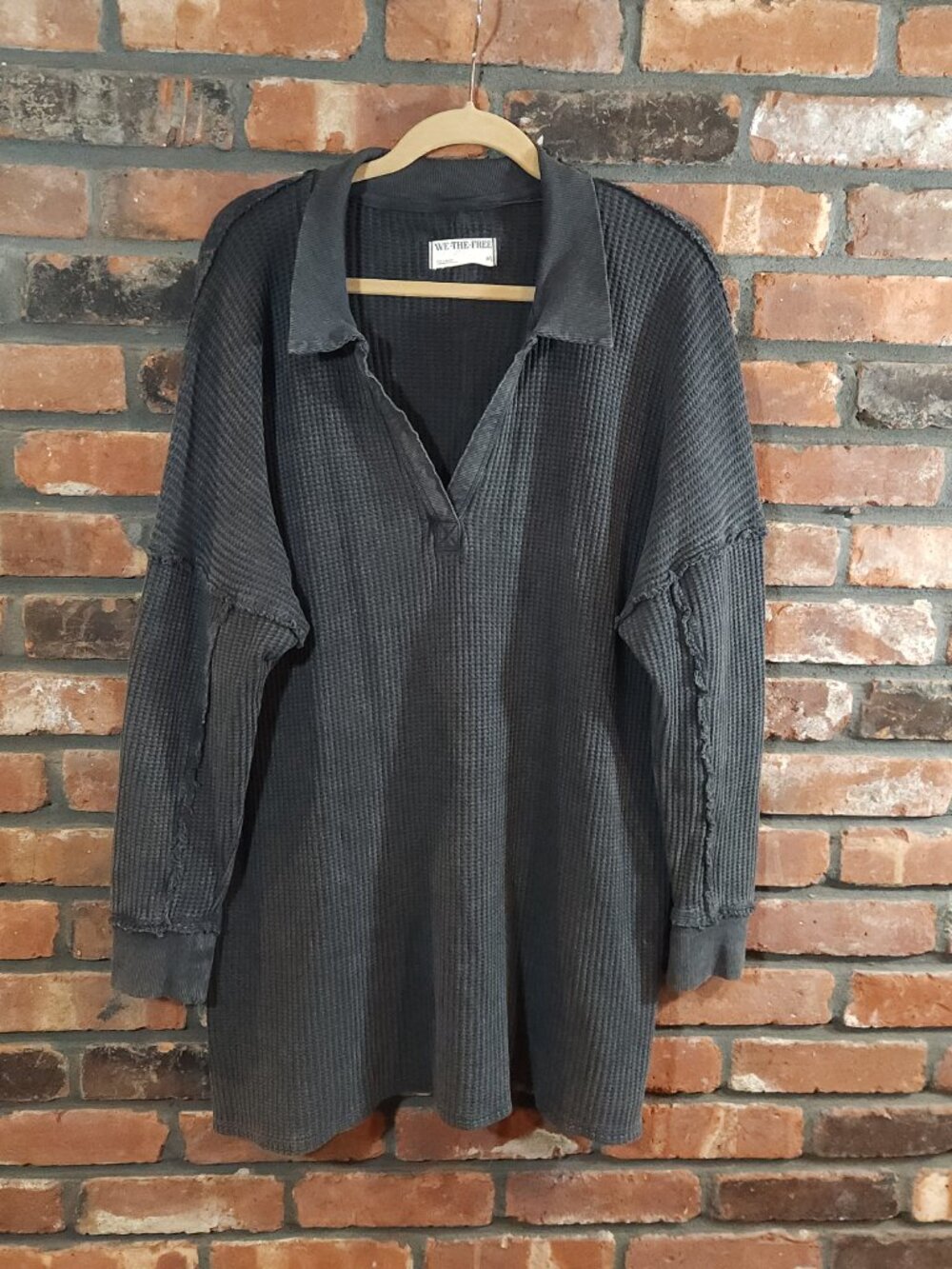 We the Free by Free People Oversized Waffle Knit Travis Polo in Gray Women's M - Picture 4 of 8